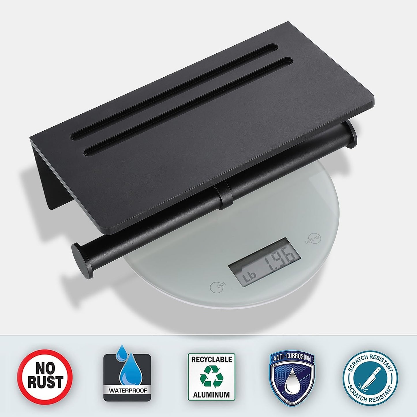 Aluminium Double Roll Toilet Paper Holder with Mobile Phone Shelf