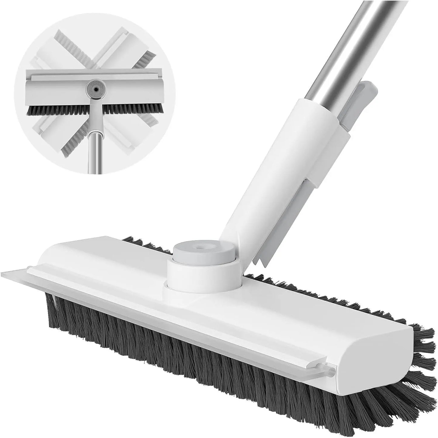 AIR U Floor Scrub Brush with Multi-Purpose Long Handle Scrub 3 in 1 360°Rotating Scrape and Heavy-Duty Stiff Bristle Scrubber Brush for Bathtub Cleaning Shower Bathroom Patio Garage Kitchen Wall and Deck Cleaning Supplies Home Essential Items