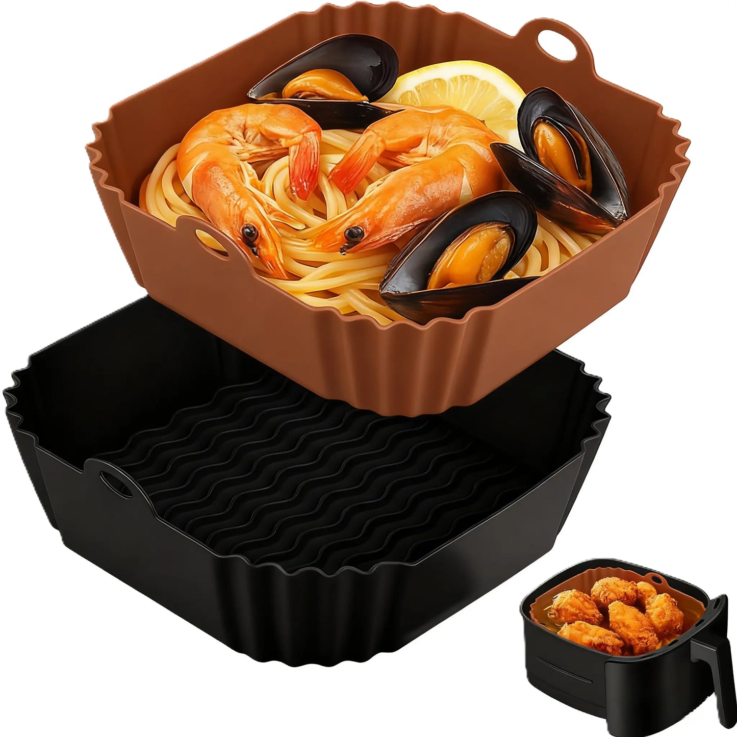 8”Square Silicone Unbleached Heavy Duty Air Fryer Liners Reusable Air Fryer Pot Non-Stick & Non-Leak Liners for 4 to 7 QT Airfryer Basket, Deep Fryer Parts & Accessories Sohochic