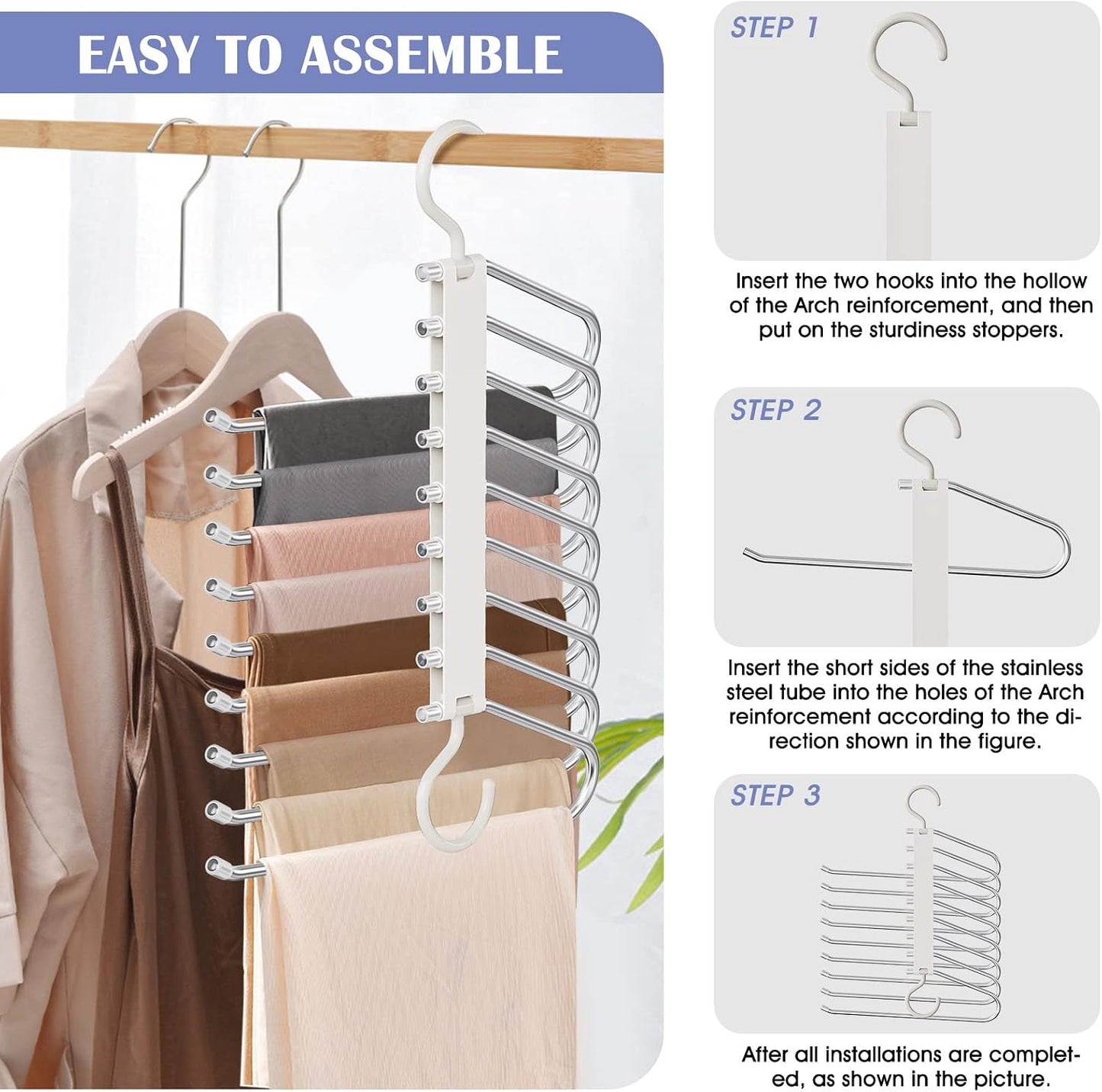 Upgrade 9 Layers Pants Hanger Space Saving Non-Slip Closet Organizer 2 Pack