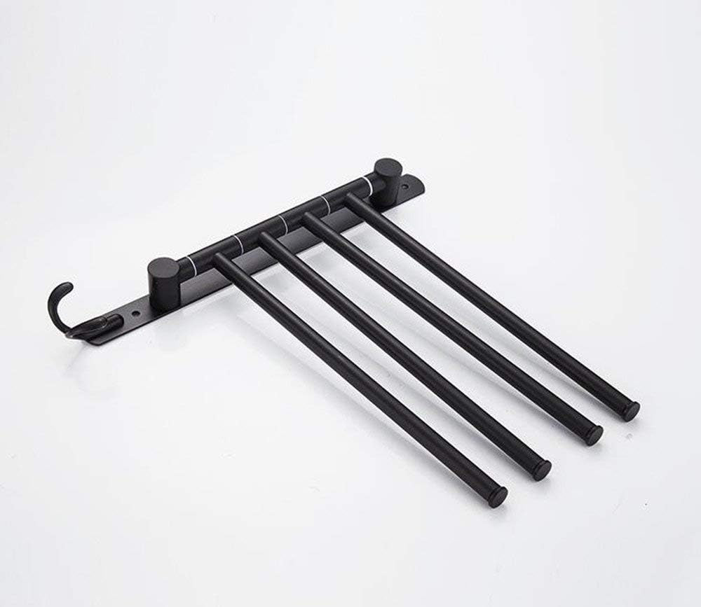 Oil Rubbed Bronze Wall-Mounted Swivel Towel Rack Holder with Hooks - 4-Arm Design for Bathroom