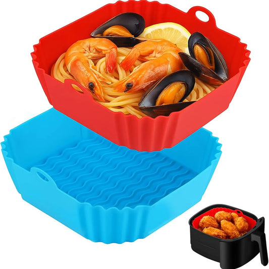 8”Square Silicone Unbleached Heavy Duty Air Fryer Liners Reusable Air Fryer Pot Non-Stick & Non-Leak Liners for 4 to 7 QT Airfryer Basket, Deep Fryer Parts & Accessories Sohochic