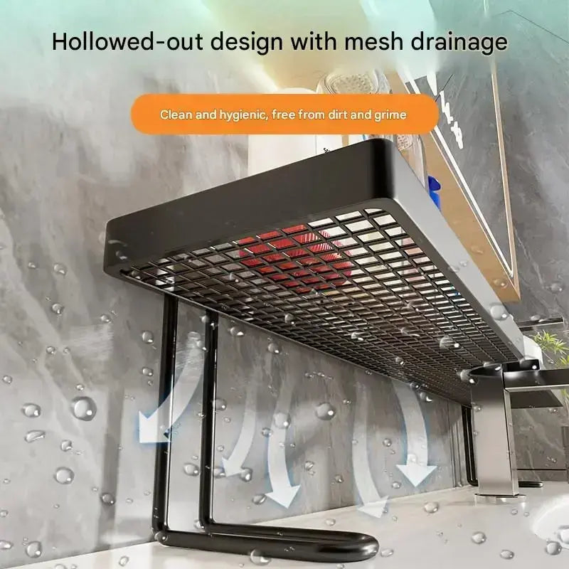Carbon Steel Bathroom Organizer - 19.7 x 4.3 Inch Luxury Minimalist No-Drill Vanity Storage Rack, Moisture-Proof Anti-Mold Accessory for Skincare and Toiletries (Not Compatible with Circular Sinks; Please Verify Faucet Compatibility on Details Page)