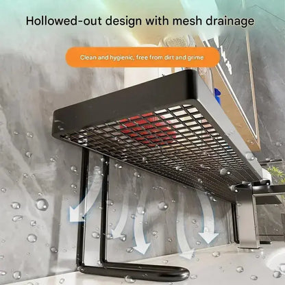 Carbon Steel Bathroom Organizer - 19.7 x 4.3 Inch Luxury Minimalist No-Drill Vanity Storage Rack, Moisture-Proof Anti-Mold Accessory for Skincare and Toiletries (Not Compatible with Circular Sinks; Please Verify Faucet Compatibility on Details Page)