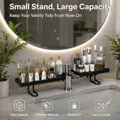 Carbon Steel Bathroom Organizer - 19.7 x 4.3 Inch Luxury Minimalist No-Drill Vanity Storage Rack, Moisture-Proof Anti-Mold Accessory for Skincare and Toiletries (Not Compatible with Circular Sinks; Please Verify Faucet Compatibility on Details Page)