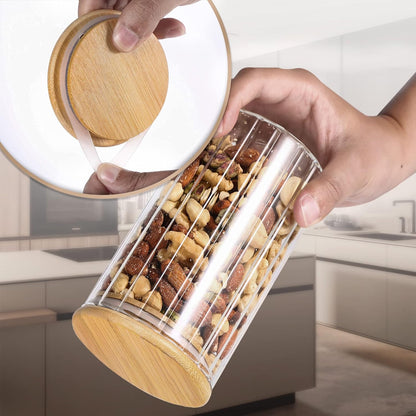 24 FL OZ Airtight Glass Jars with Bamboo Lids Spoons Coffee Canister, 3Pack