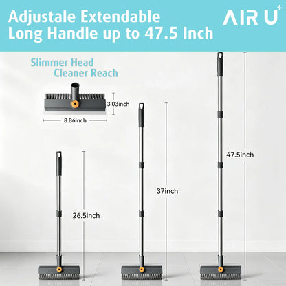 AIR U Floor Scrub Brush with Multi-Purpose Long Handle Scrub 3 in 1 360°Rotating Scrape and Heavy-Duty Stiff Bristle Scrubber Brush for Bathtub Cleaning Shower Bathroom Patio Garage Kitchen Wall and Deck Cleaning Supplies Home Essential Items