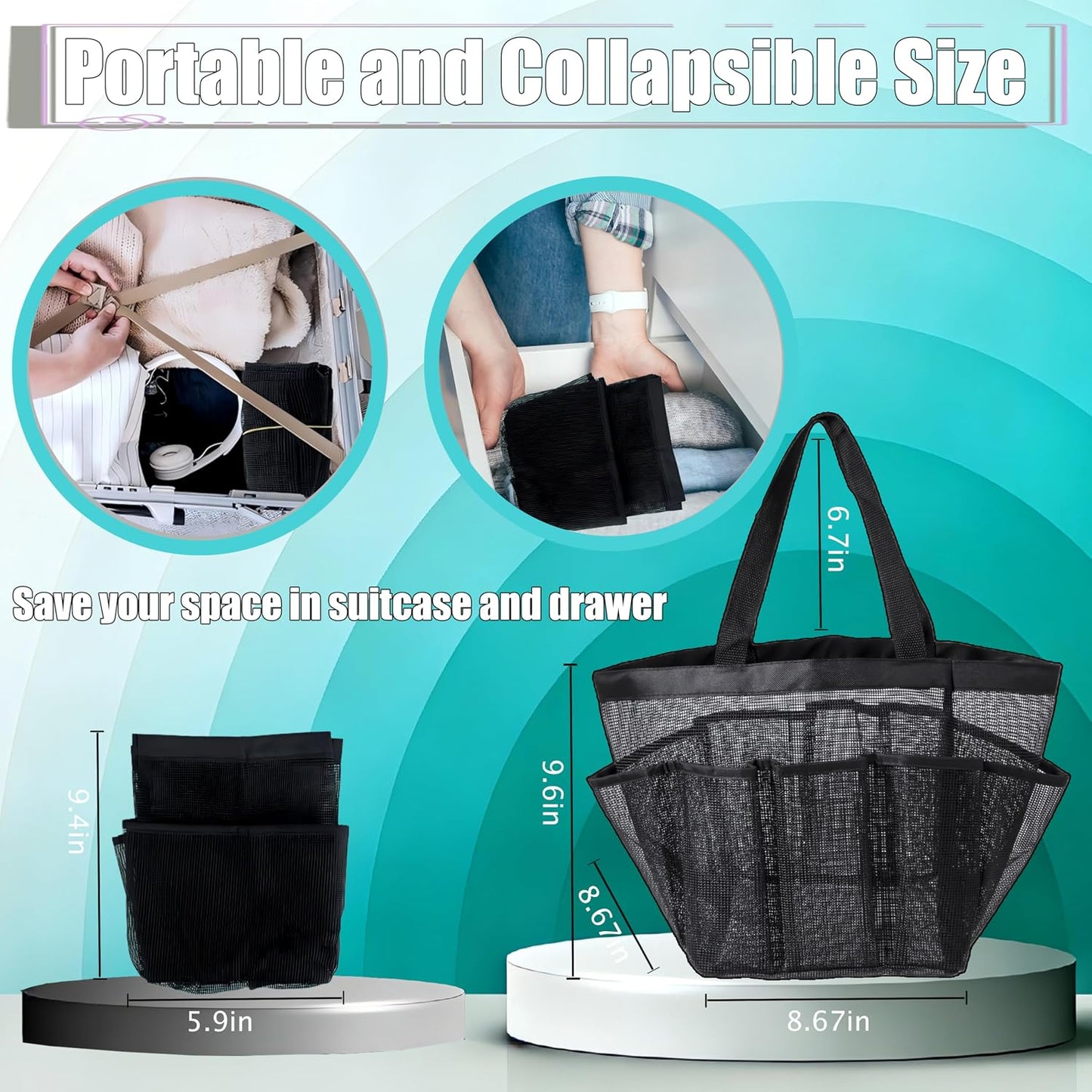 Portable Mesh Shower Caddy with 9 Pockets - Ideal for Dorm Rooms and Camping