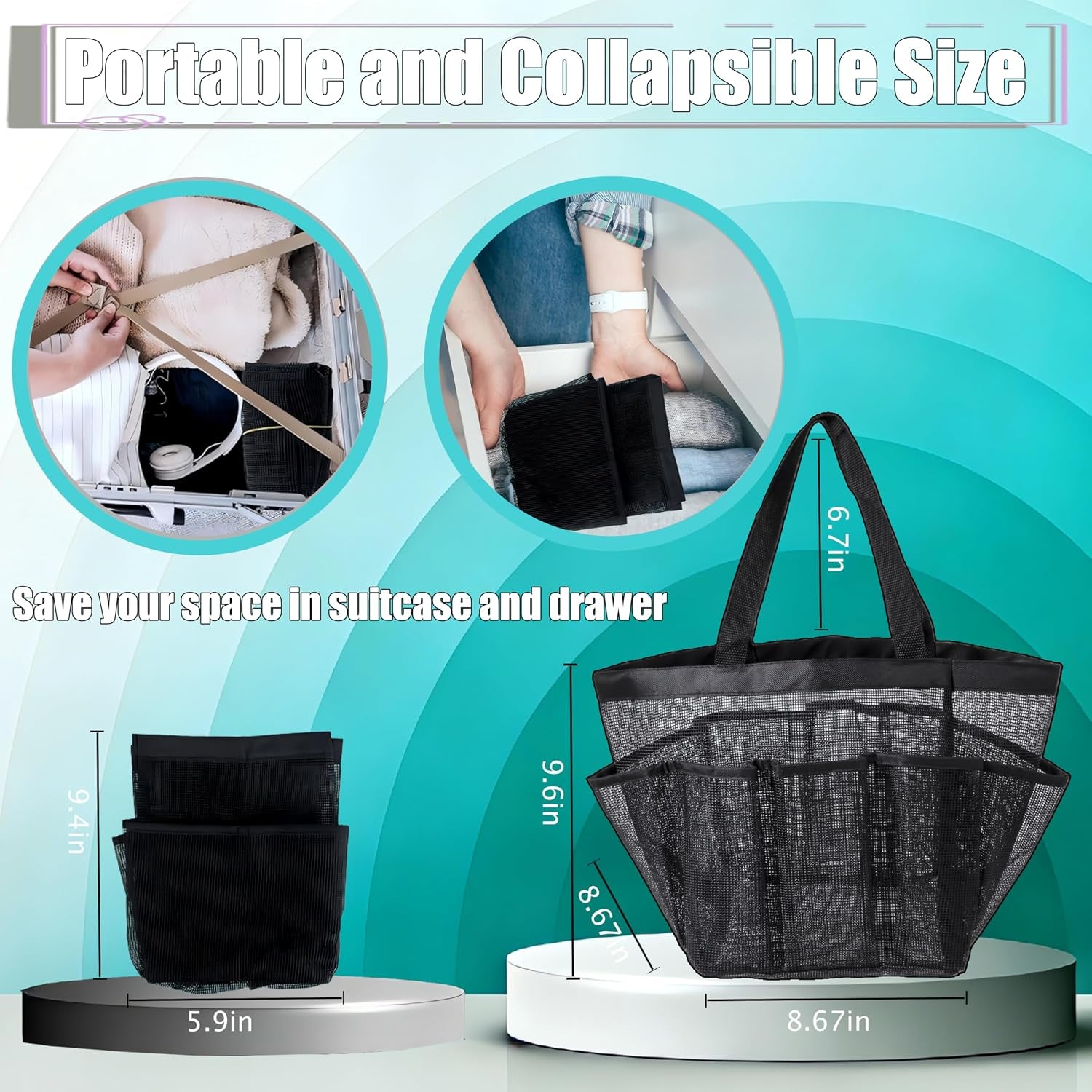 Portable Mesh Shower Caddy with 9 Pockets - Ideal for Dorm Rooms and Camping