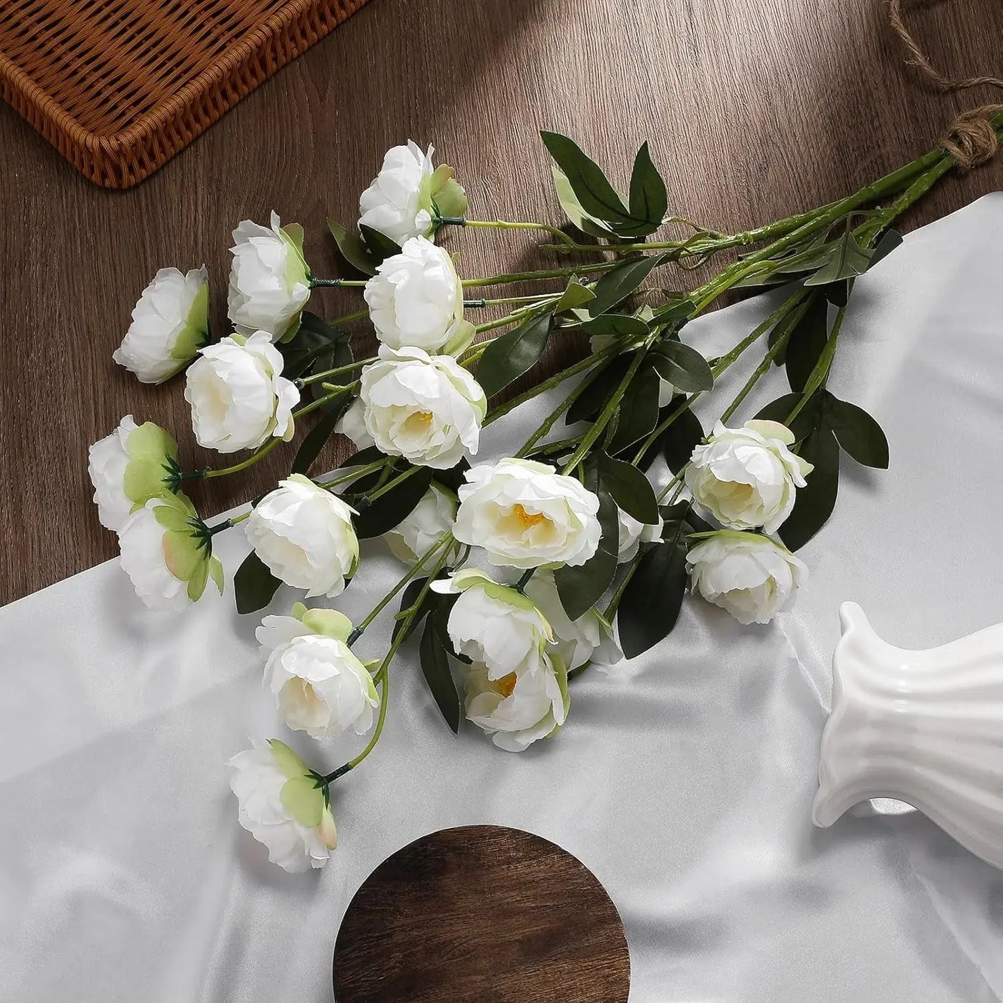 4 Artificial Peony Flowers for Vases, 28 Realistic Flower Heads, Long Stems, DIY Bouquets, Wedding Centerpieces, Home Decor, Faux Decorative Flowers, Faux Flower Decorations