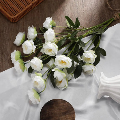 4 Artificial Peony Flowers for Vases, 28 Realistic Flower Heads, Long Stems, DIY Bouquets, Wedding Centerpieces, Home Decor, Faux Decorative Flowers, Faux Flower Decorations