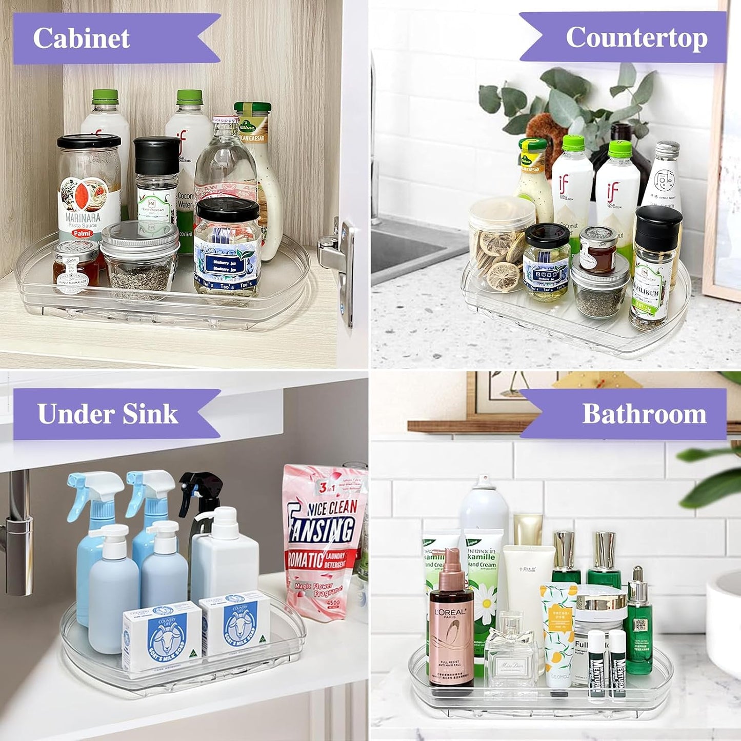 360° Rotating Lazy Susan Turntable Organizer - Versatile 11.8" x 8.7" Rectangular Storage Solution for Refrigerator, Cabinet, Pantry, and Kitchen Countertop