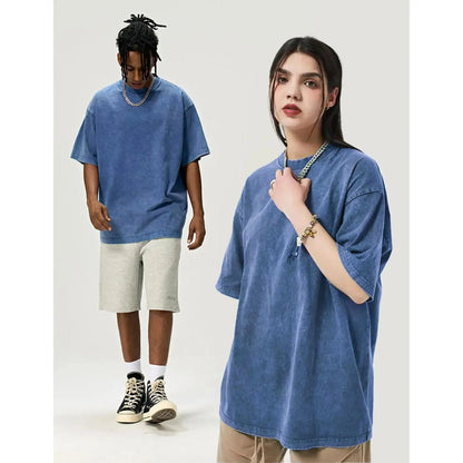 Men'S Cotton T-Shirts Half Short Sleeves Casual Loose Soild Streetwear Tops, Unisex Retro Street T-Shirts, Loose Fit Acid Washed Men'S T Shirts,Summerwins,Father'Sdaygifts,Back to School,Back to School Shopping
