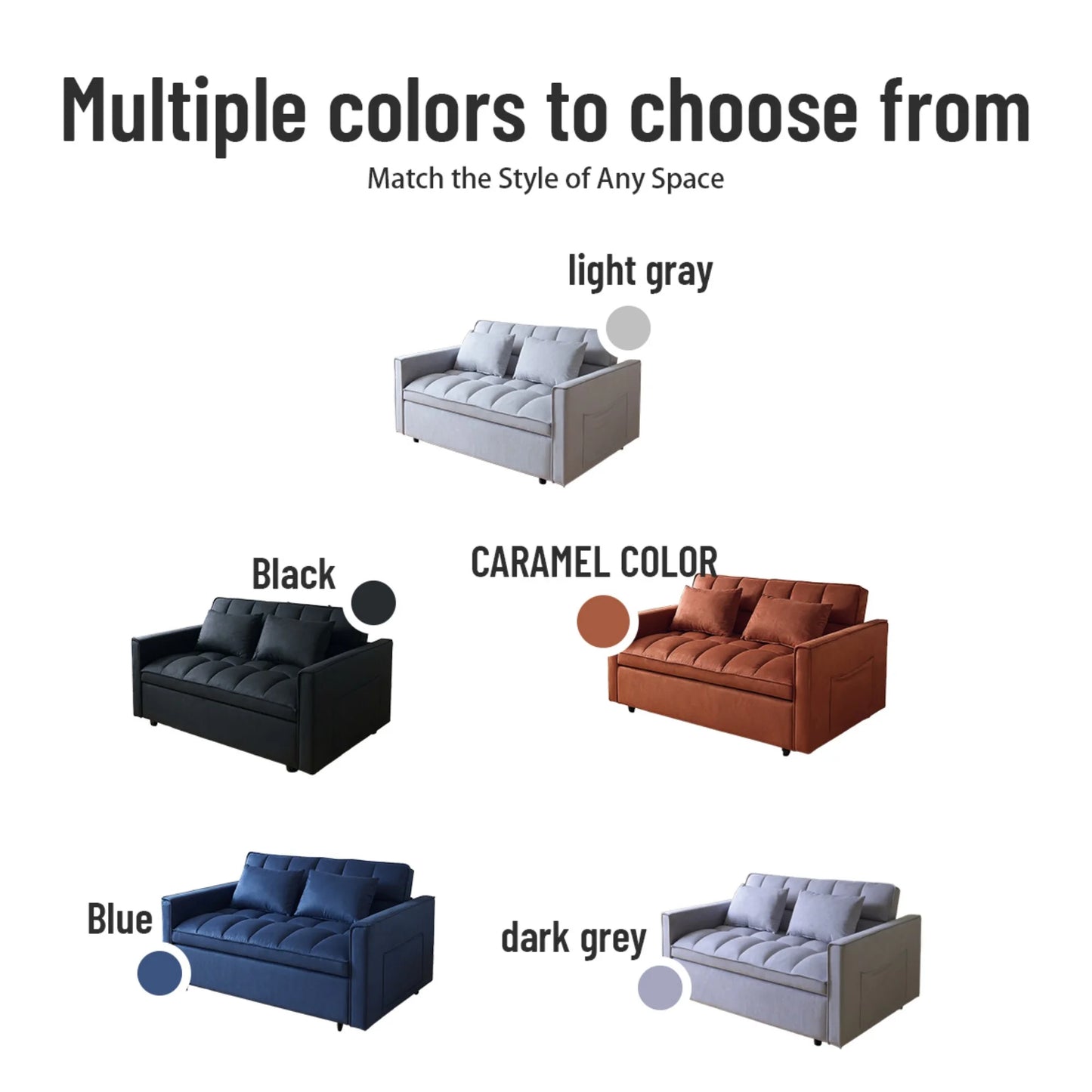 51.1-Inch Velvet Convertible Sofa Bed with Adjustable Backrest - Light Grey Loveseat for Living Room or Office