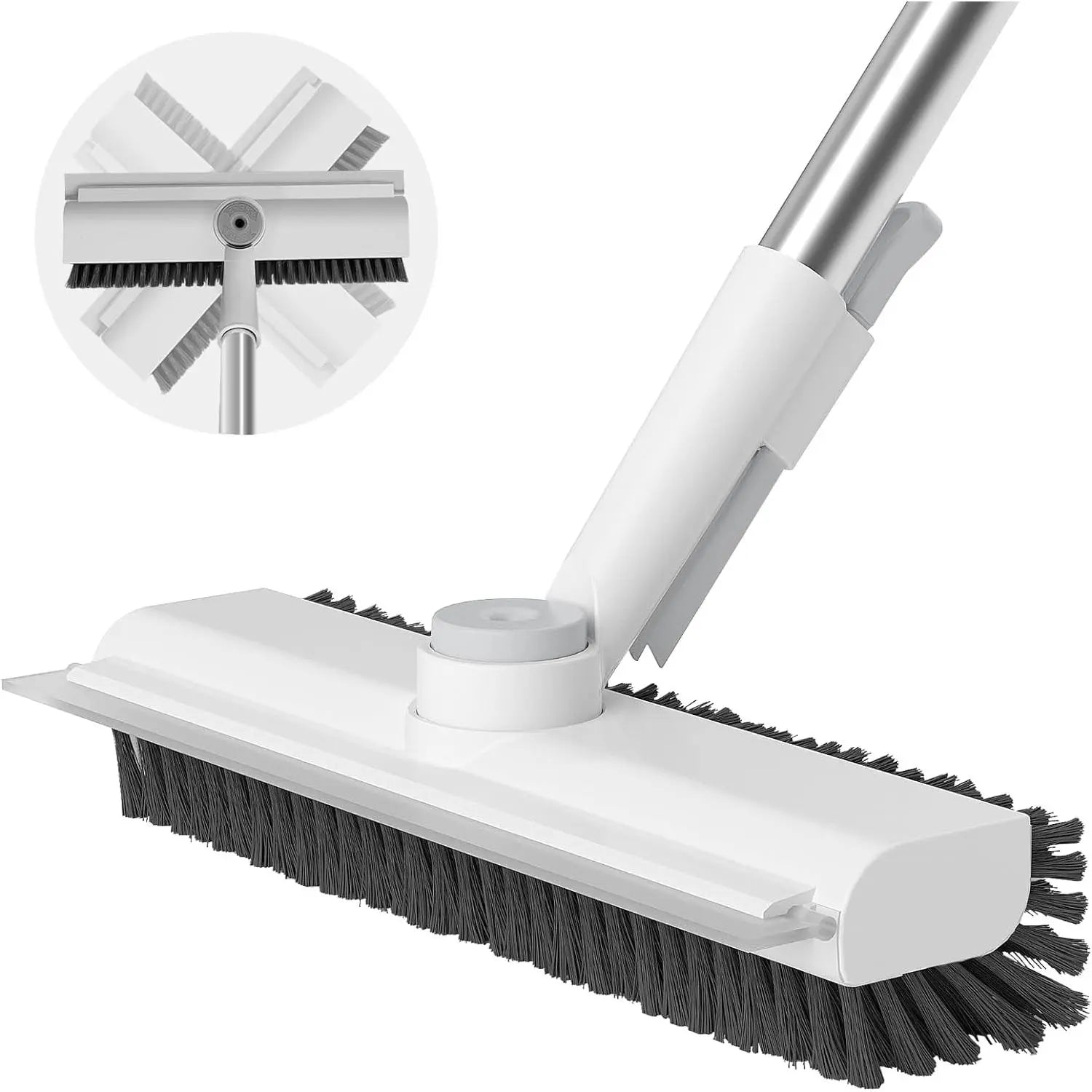 AIR U Floor Scrub Brush with Multi-Purpose Long Handle Scrub 3 in 1 360°Rotating Scrape and Heavy-Duty Stiff Bristle Scrubber Brush for Bathtub Cleaning Shower Bathroom Patio Garage Kitchen Wall and Deck Cleaning Supplies Home Essential Items