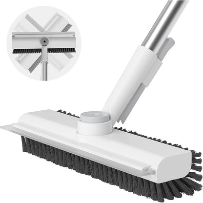 AIR U Floor Scrub Brush with Multi-Purpose Long Handle Scrub 3 in 1 360°Rotating Scrape and Heavy-Duty Stiff Bristle Scrubber Brush for Bathtub Cleaning Shower Bathroom Patio Garage Kitchen Wall and Deck Cleaning Supplies Home Essential Items