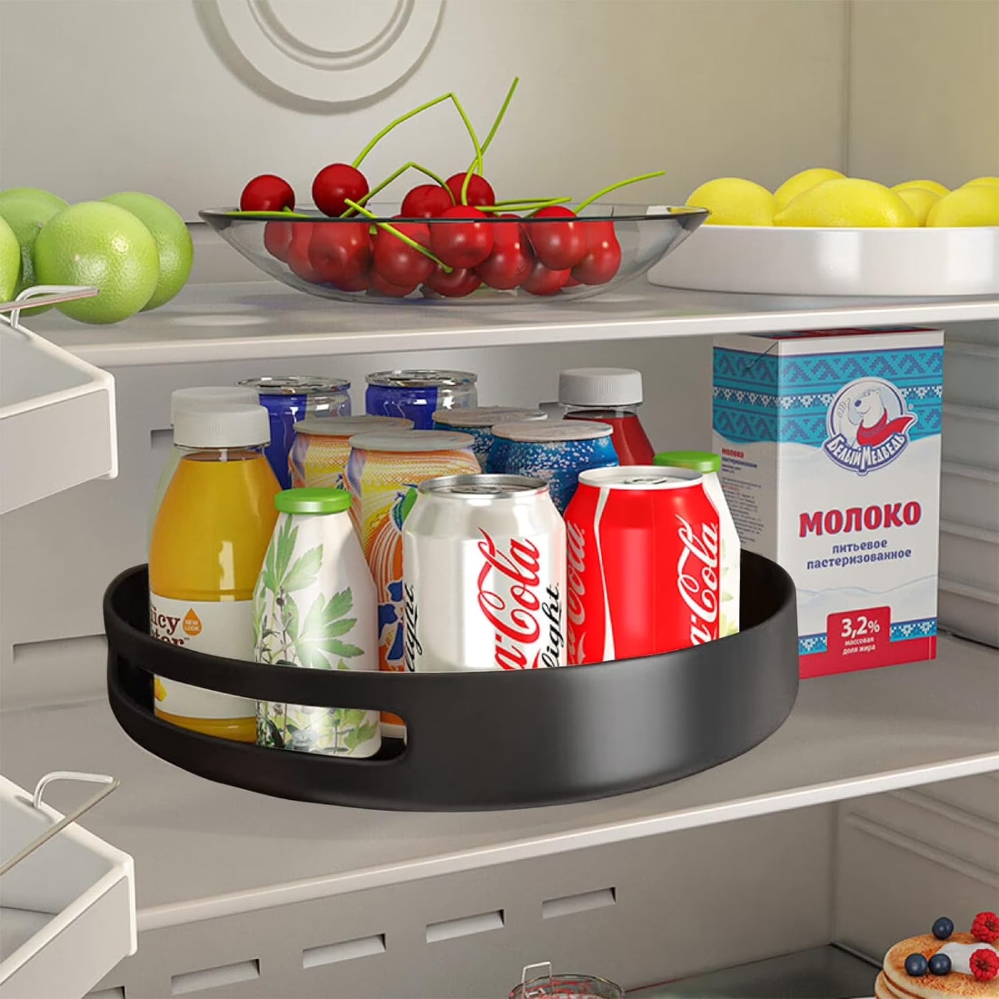 SKYWEE 360° Lazy Susan Turntable Organizer - Metal Spice Rack for Kitchen, Pantry, Cabinet, and Worktop Surfaces, Black Finish