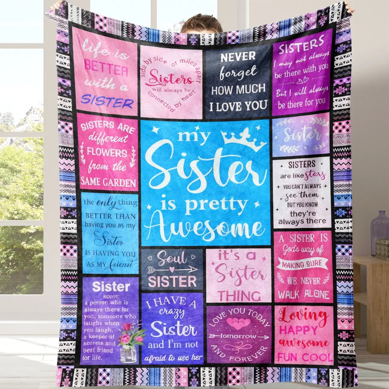 Soft Cozy Letter Slogan Print Throw Blanket with Storage Bag - Ideal for Home, Office, Travel, and Camping - Perfect Gift for Sisters