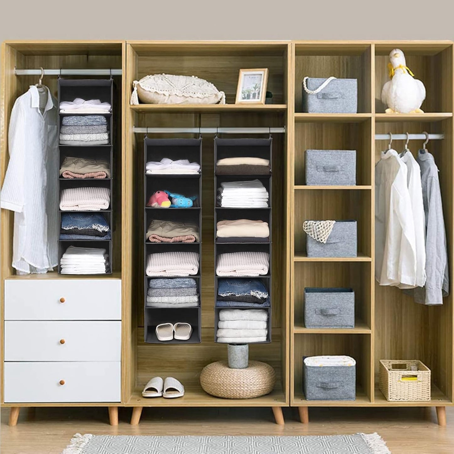 6-Tier Hanging Closet Organizer with Two Durable Hooks, Grey