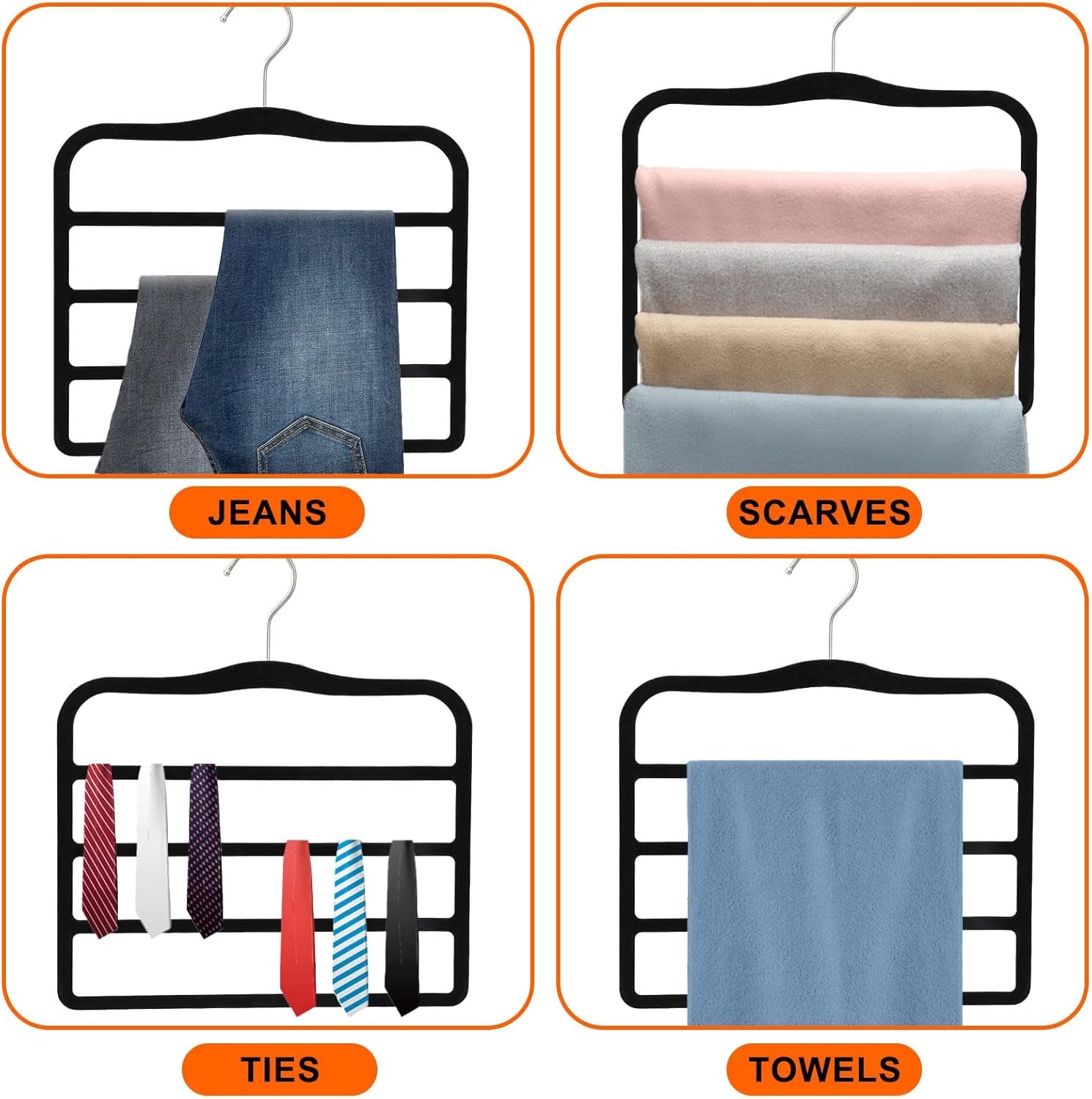 2-Pack Velvet Pants Hangers - Space Saving Multi-Layer Non-Slip Closet Organizers for Jeans, Trousers & Scarves - Ideal Dorm Room Storage Solution for Small Spaces