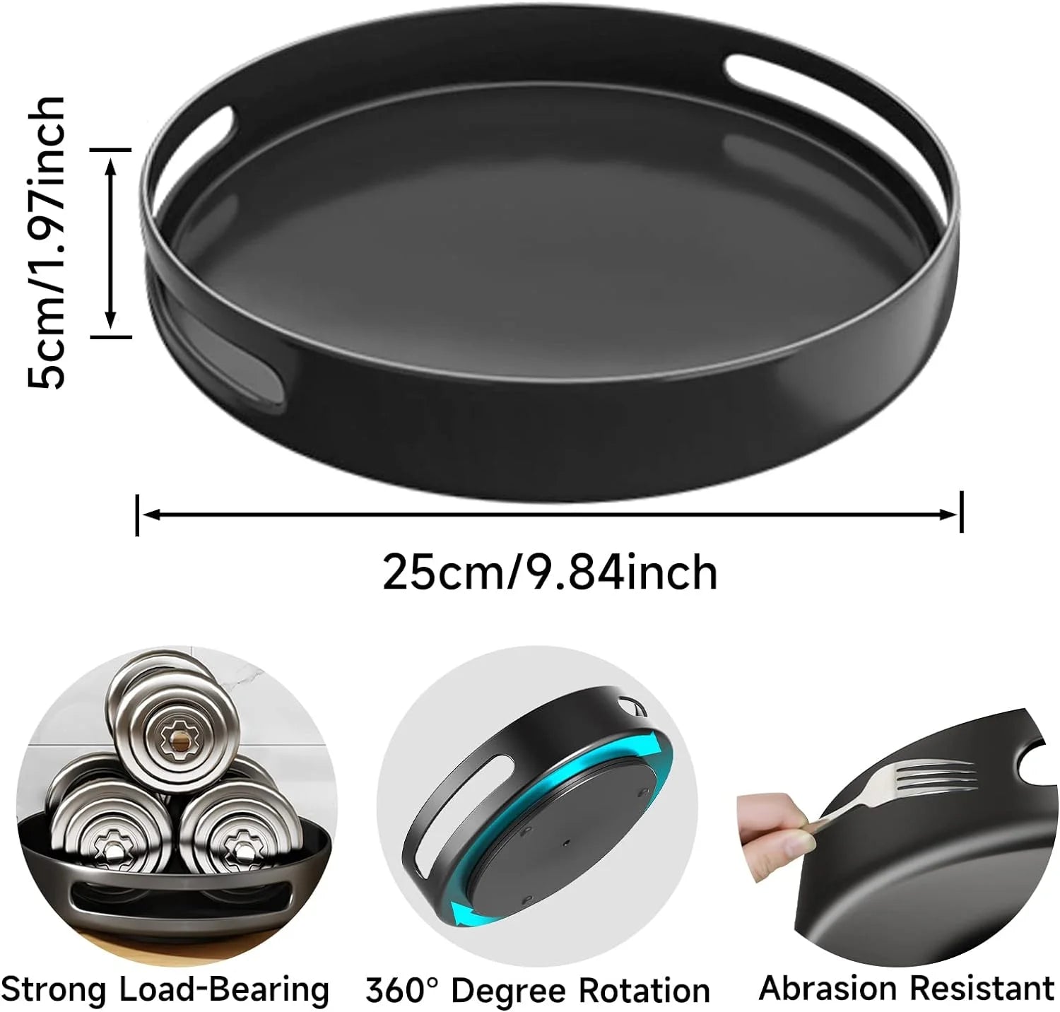 SKYWEE 360° Lazy Susan Turntable Organizer - Metal Spice Rack for Kitchen, Pantry, Cabinet, and Worktop Surfaces, Black Finish