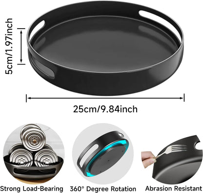SKYWEE 360° Lazy Susan Turntable Organizer - Metal Spice Rack for Kitchen, Pantry, Cabinet, and Worktop Surfaces, Black Finish