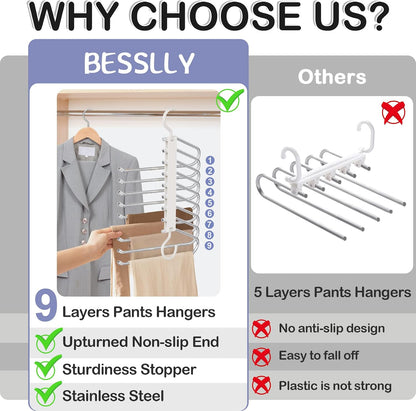 Upgrade 9 Layers Pants Hanger Space Saving Non-Slip Closet Organizer 2 Pack