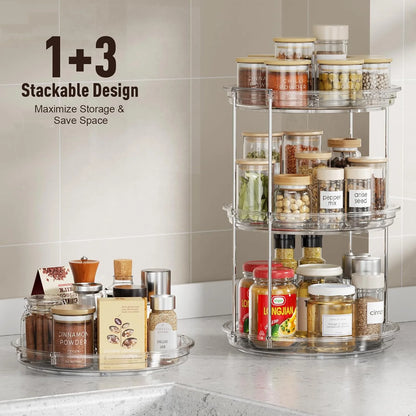 2-Tier Rotating Lazy Susan Turntable Organizer, 9.25'' - Stackable Plastic Storage Solution for Cabinets, Pantries, and Bathrooms
