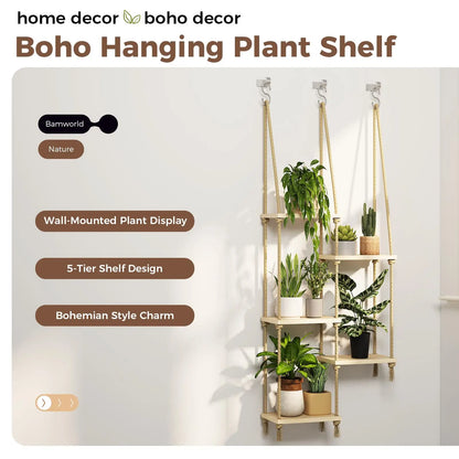 Bamworld Window Plant Shelves Window Sill Plant Shelf Boho Window Shelf for Plants Plant Hanger Wood Plant Stand Wall Shelf Hanging Planters for Indoor Plants Living Room Decor Garden Boho Decor