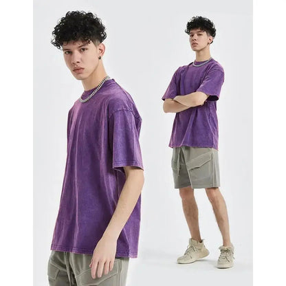 Men'S Cotton T-Shirts Half Short Sleeves Casual Loose Soild Streetwear Tops, Unisex Retro Street T-Shirts, Loose Fit Acid Washed Men'S T Shirts,Summerwins,Father'Sdaygifts,Back to School,Back to School Shopping