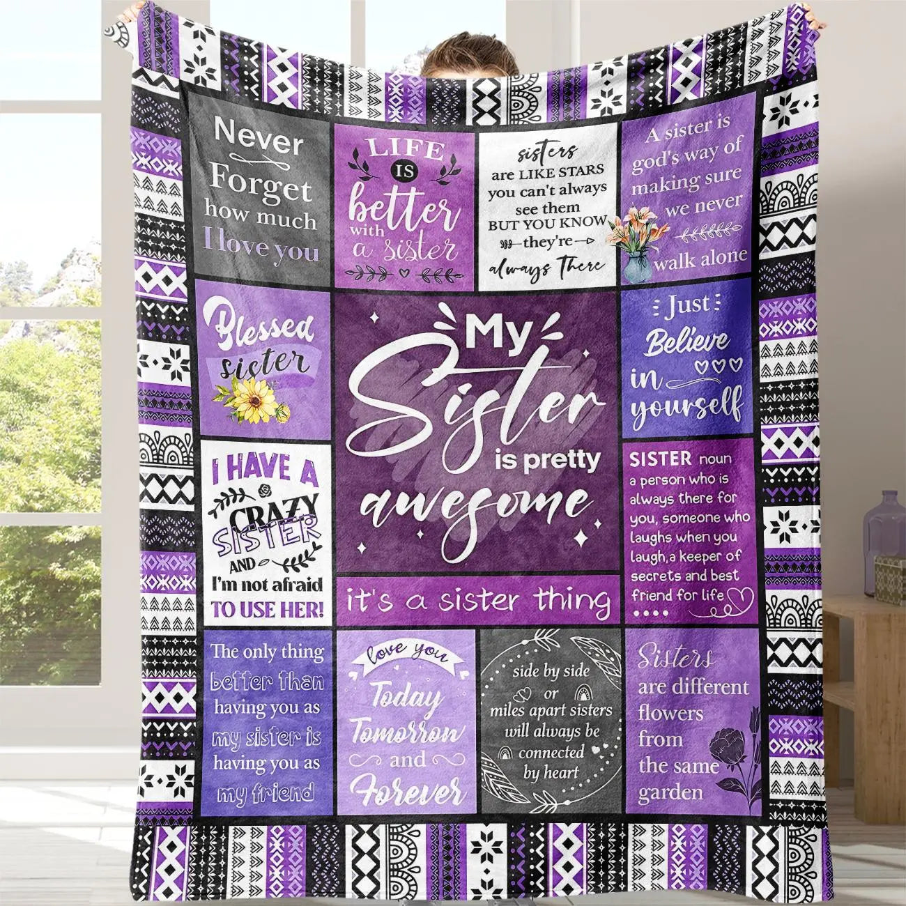 Soft Cozy Letter Slogan Print Throw Blanket with Storage Bag - Ideal for Home, Office, Travel, and Camping - Perfect Gift for Sisters