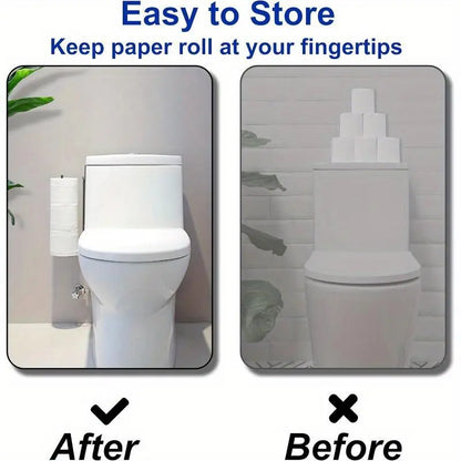 Wall Mounted Toilet Paper Holder, Punch Free Toilet Paper Storage Rack with Towel Bar, Toilet Paper Dispenser Rack, Bathroom Storage Rack for Kitchen & Bathroom, Toilet Paper Organizer, Toilet Paper Roll Holder, Bathroom Gadgets