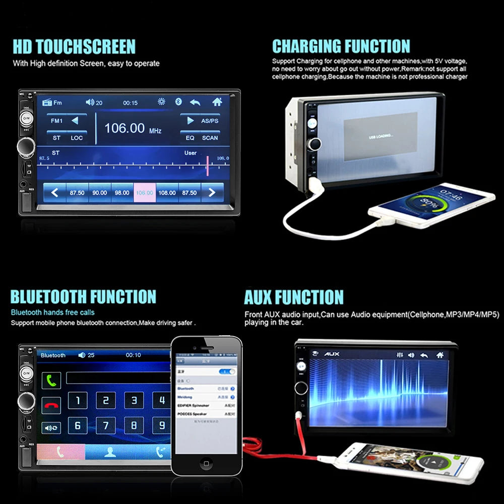 Podofo 2 Din Car Radio 7" HD Autoradio Multimedia Player 2DIN Touch Screen Auto Audio Car Stereo MP5 Bluetooth USB TF FM Camera