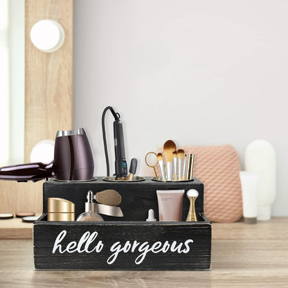 Professional Hair Tool Organizer - Black Countertop Holder for Blow Dryer, Curling Iron, and Styling Accessories - Elegant Bathroom Storage Solution for Makeup and Toiletries