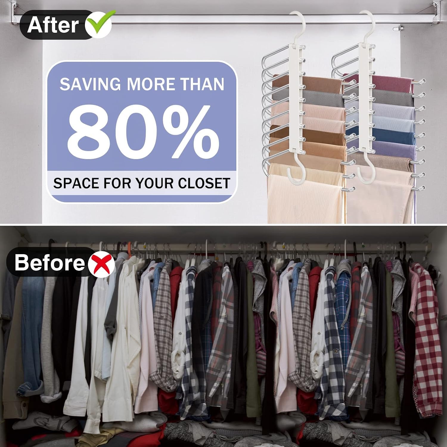 Upgrade 9 Layers Pants Hanger Space Saving Non-Slip Closet Organizer 2 Pack