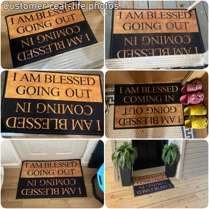 Blessing Letter Pattern Door Mat, Minimalist Indoor Entryway Rug, Creative Small Floor Mat for Living Rooms, Bedrooms, and Dorms – Good Luck Area Rug