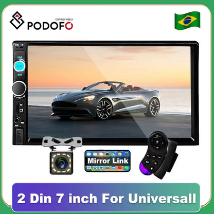 Podofo 2 Din Car Radio 7" HD Autoradio Multimedia Player 2DIN Touch Screen Auto Audio Car Stereo MP5 Bluetooth USB TF FM Camera