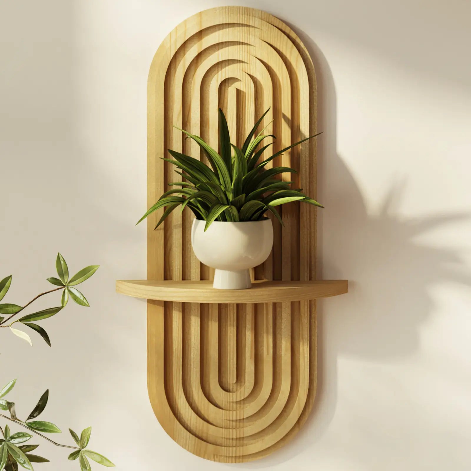 Bamworld Boho Wall Decor Plant Wall Shelf Mid Century Modern Decor Hanging Plant Shelf 2-Tier 1-Tier Wooden Floating Shelves for Home Bathroom Bedroom Living Room Office Holding Planter Decoration Walnut Natural