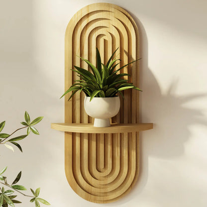 Bamworld Boho Wall Decor Plant Wall Shelf Mid Century Modern Decor Hanging Plant Shelf 2-Tier 1-Tier Wooden Floating Shelves for Home Bathroom Bedroom Living Room Office Holding Planter Decoration Walnut Natural