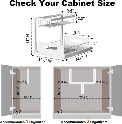 under Sink Organizer, L-Shaped 2 Tier Pull Out Cabinet Organizer