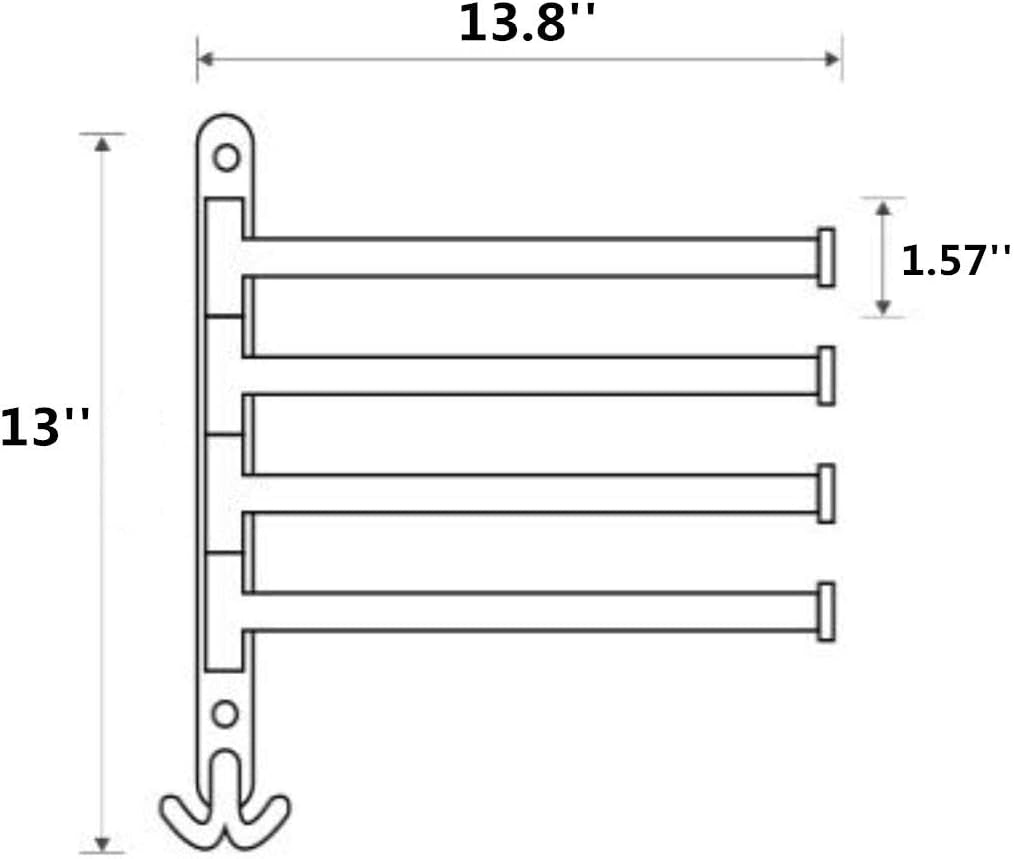Oil Rubbed Bronze Wall-Mounted Swivel Towel Rack Holder with Hooks - 4-Arm Design for Bathroom