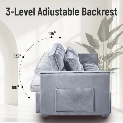 51.1-Inch Velvet Convertible Sofa Bed with Adjustable Backrest - Light Grey Loveseat for Living Room or Office