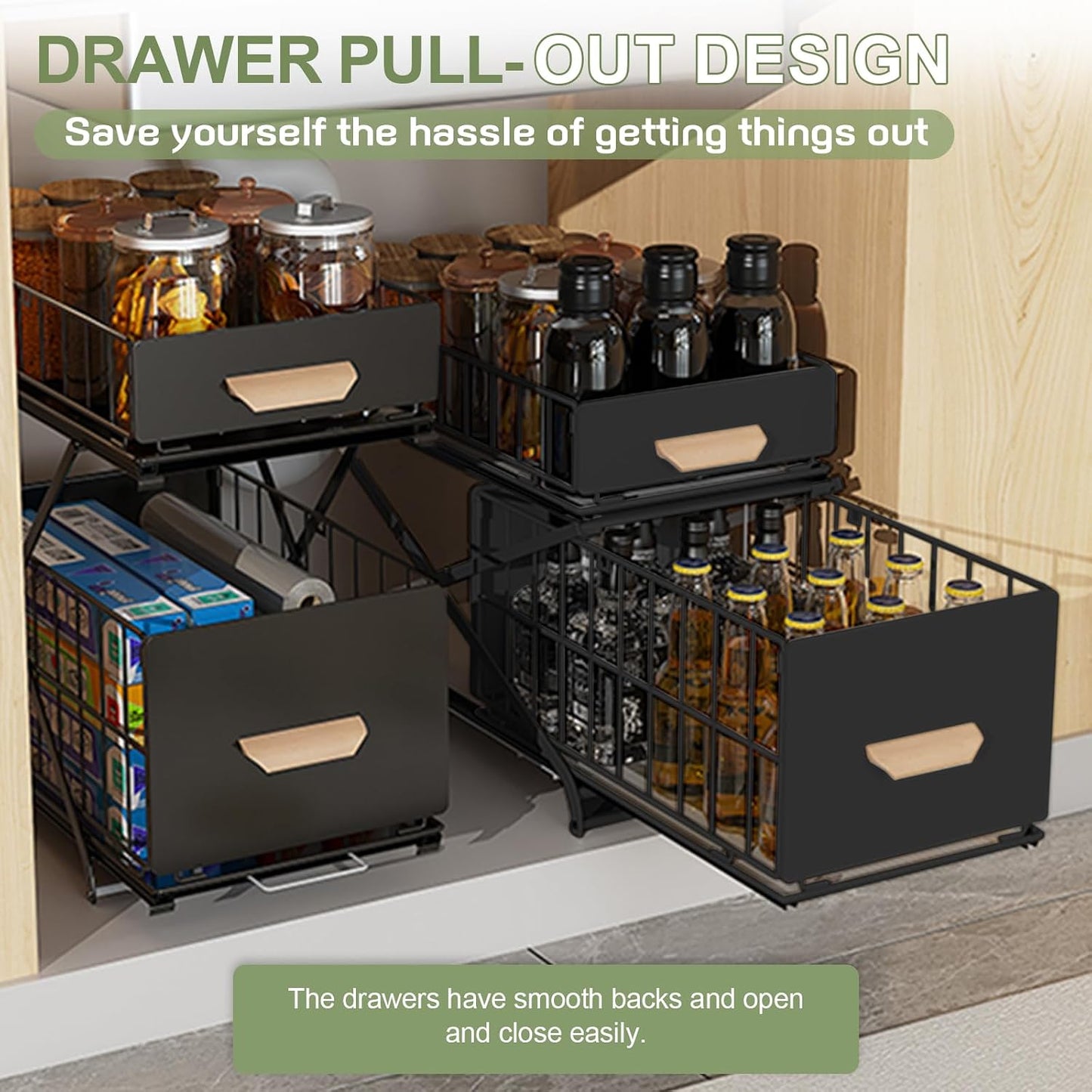 2 Tier Pull Out Cabinet Organizer, under Sink Organizer, Black