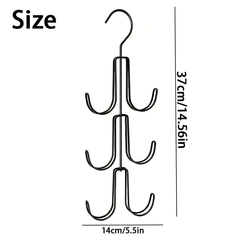 1 Pc Heavy-Duty Rotatable Multi-Tier Multi-Hook Hanger Organizer - Space-Saving Kitchen Bag Rack for Handbags, Belts, Scarves, Maximize Space Closet Storage Holder (Black)