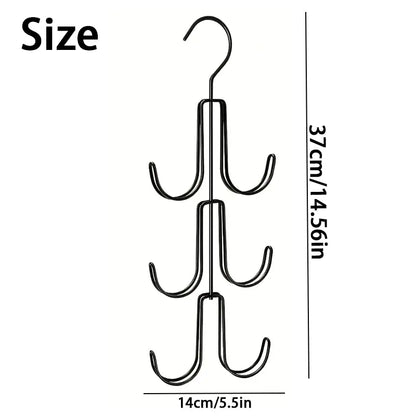 1 Pc Heavy-Duty Rotatable Multi-Tier Multi-Hook Hanger Organizer - Space-Saving Kitchen Bag Rack for Handbags, Belts, Scarves, Maximize Space Closet Storage Holder (Black)