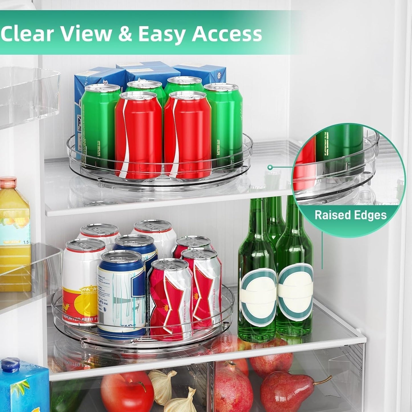 Set of Two 9.5-Inch Non-Skid Lazy Susan Organizers for Cabinet Use