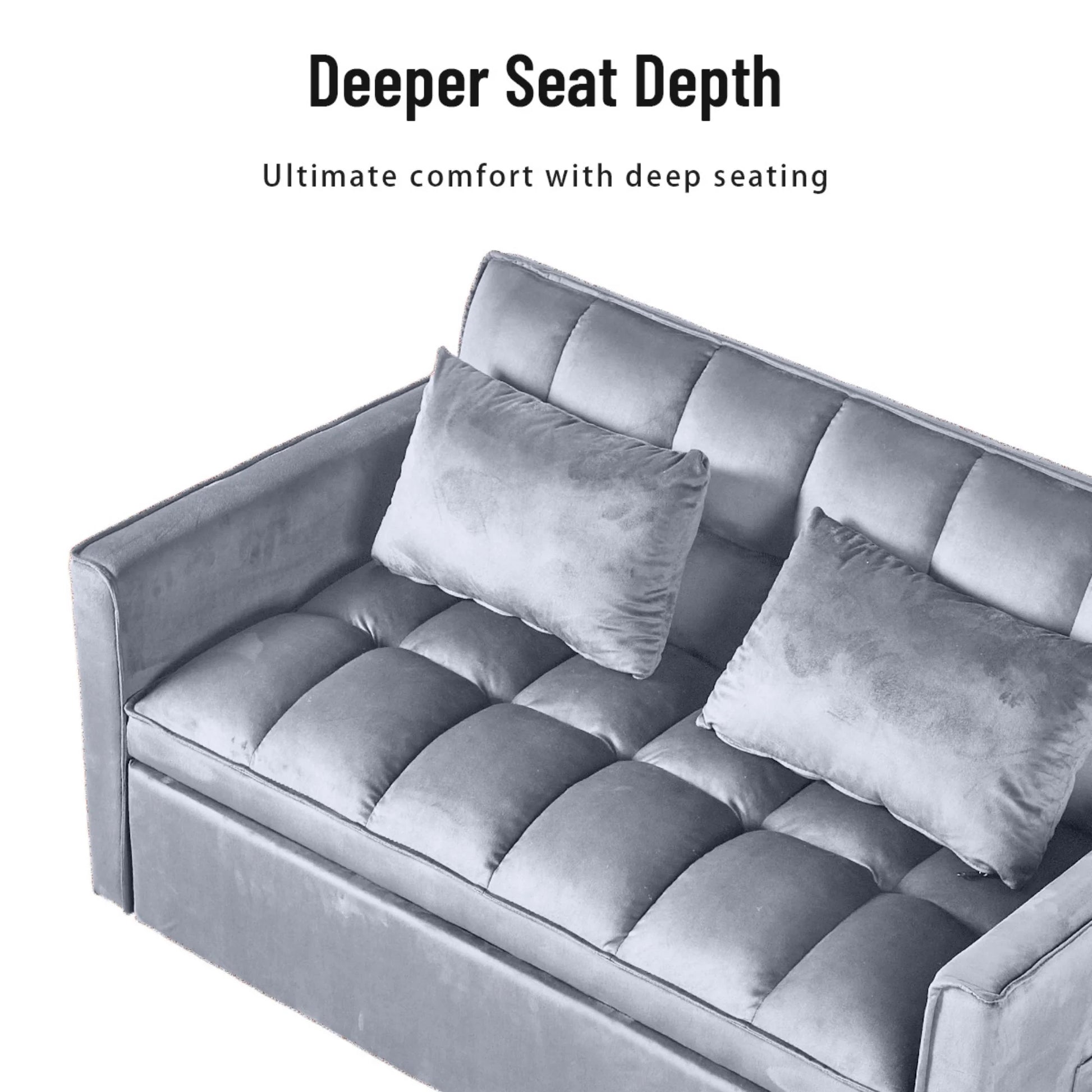 51.1-Inch Velvet Convertible Sofa Bed with Adjustable Backrest - Light Grey Loveseat for Living Room or Office