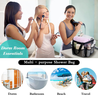 Portable Mesh Shower Caddy with 9 Pockets - Ideal for Dorm Rooms and Camping