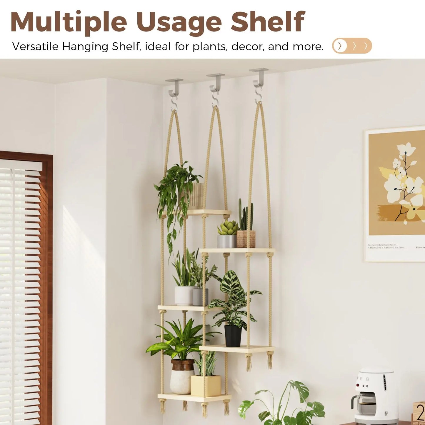 Bamworld Window Plant Shelves Window Sill Plant Shelf Boho Window Shelf for Plants Plant Hanger Wood Plant Stand Wall Shelf Hanging Planters for Indoor Plants Living Room Decor Garden Boho Decor