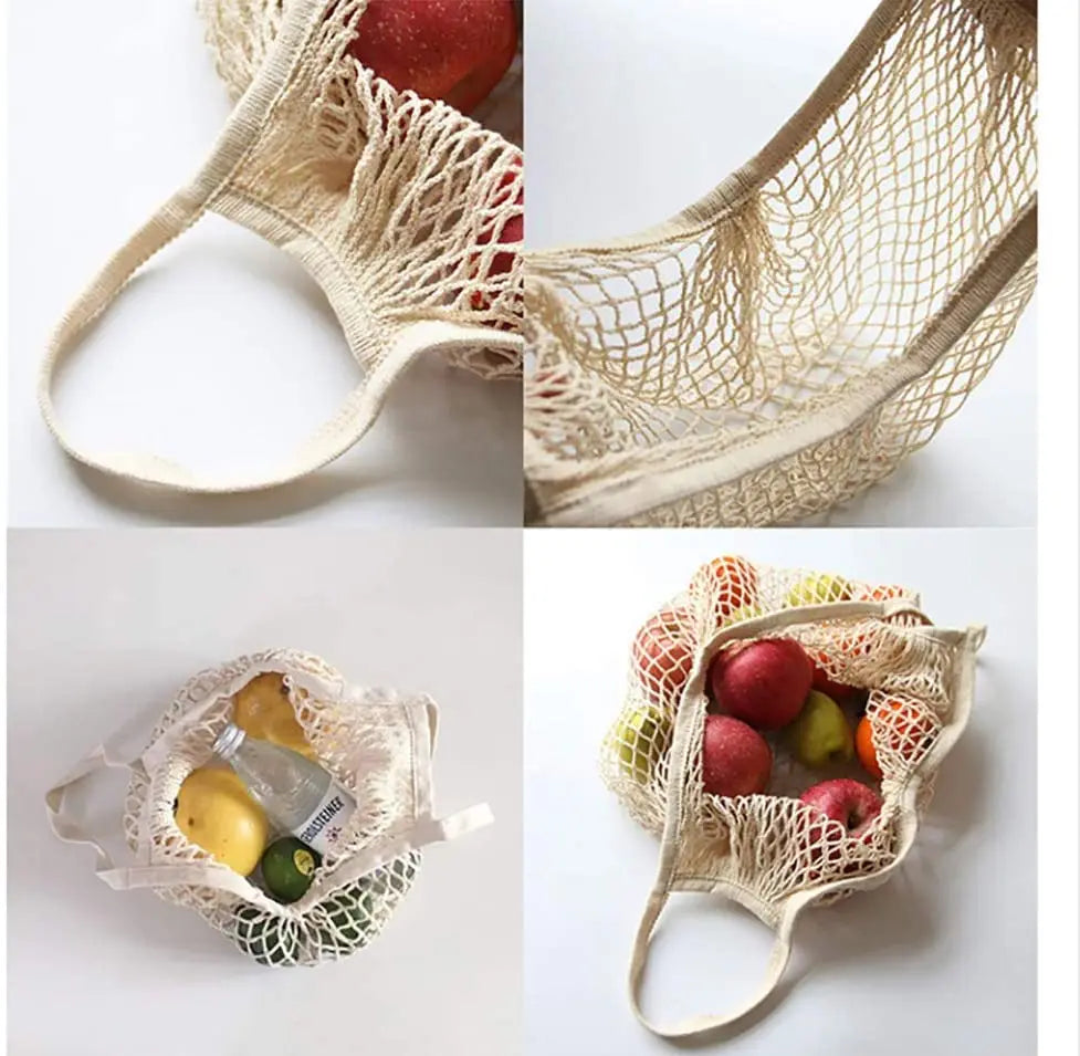 Reusable Fruit Vegetable Bag Washable Cotton Mesh Grocery Bags Cotton String Bags Net Shopping Bags Mesh Bags for Fruit Storage